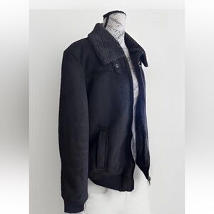Bershka Black Faux Suede Sherpa Shearling Lined Bomber Jacket Womens Small
